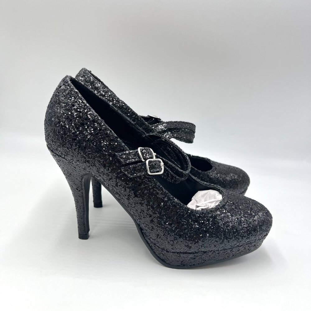 Ellie Size 8 8M Black Glitter Platform Mary Jane Stiletto Heels Pumps Shoes